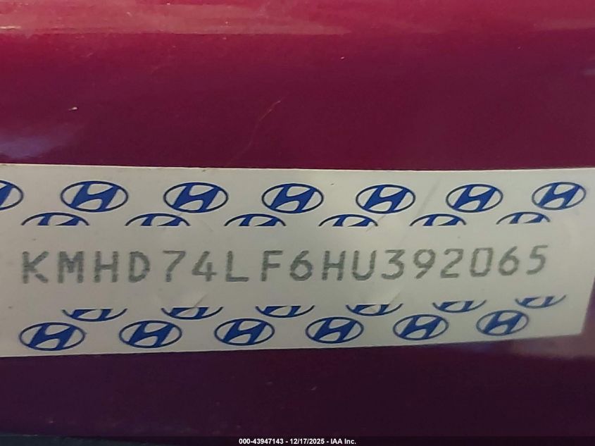 2017 Hyundai Elantra Se VIN: KMHD74LF6HU392065 Lot: 43947143