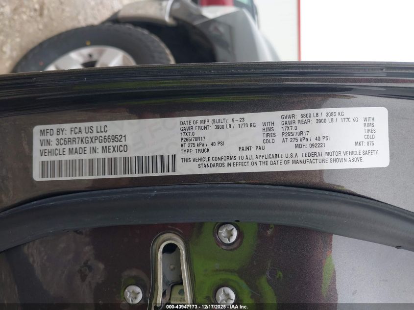 2023 Ram 1500 Classic Tradesman 4X4 5'7 Box VIN: 3C6RR7KGXPG669521 Lot: 43947173