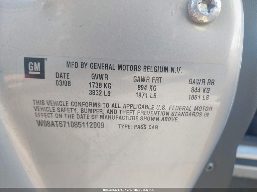 2008 Saturn Astra Xr VIN: W08AT671085112009 Lot: 43947174