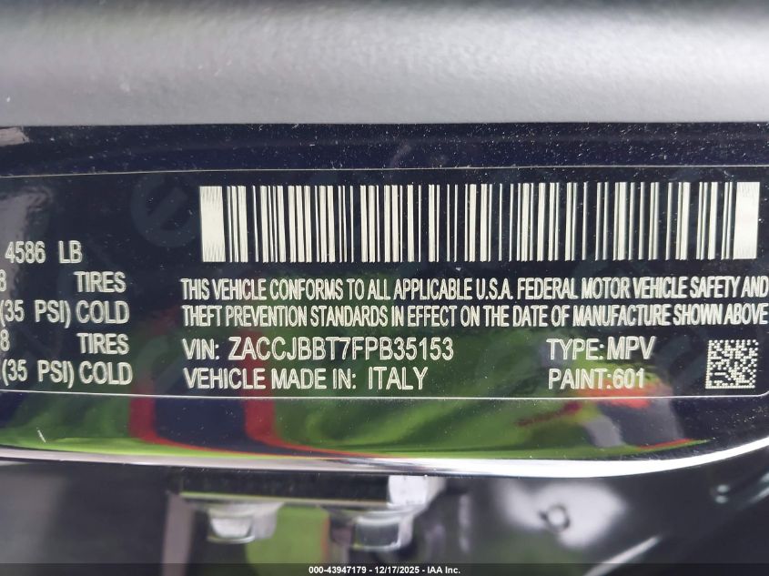 2015 Jeep Renegade Latitude VIN: ZACCJBBT7FPB35153 Lot: 43947179