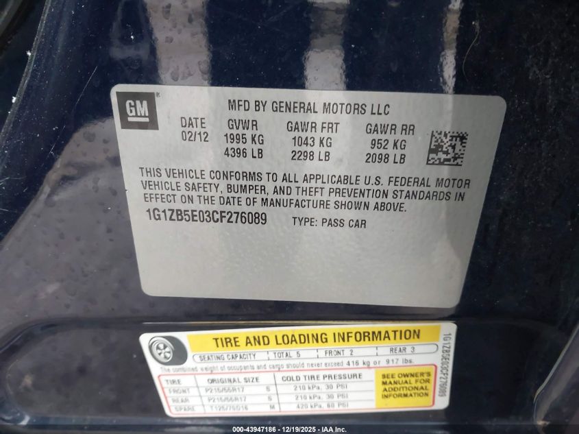 2012 Chevrolet Malibu Ls VIN: 1G1ZB5E03CF276089 Lot: 43947186