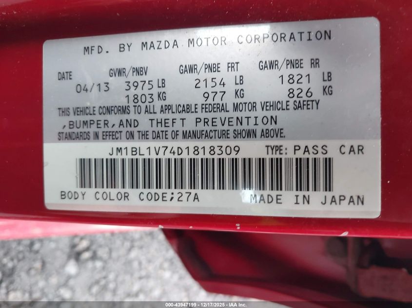 2013 Mazda Mazda3 I Touring VIN: JM1BL1V74D1818309 Lot: 43947199