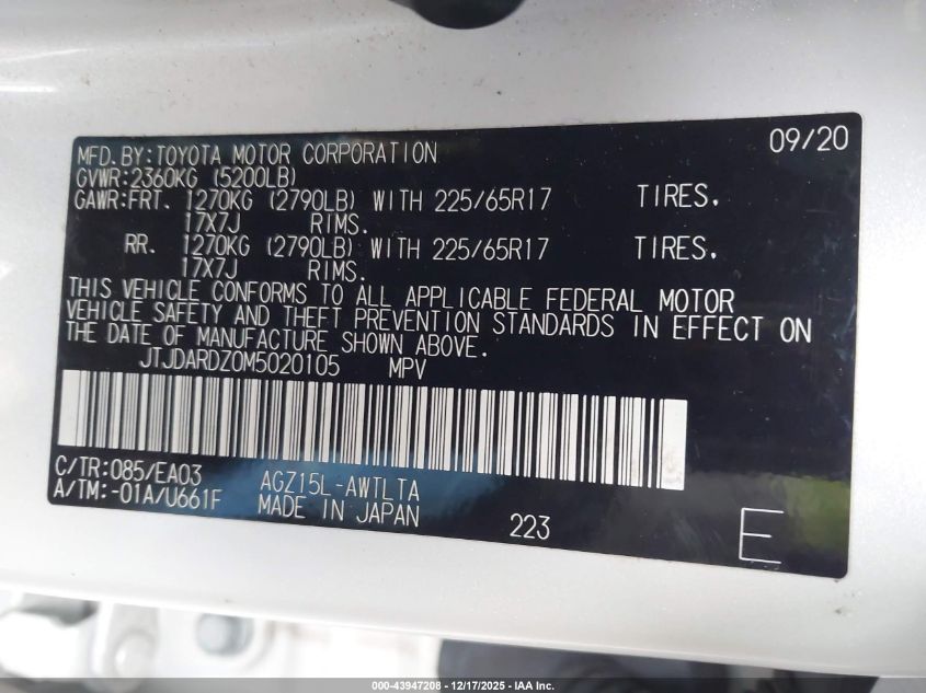 2021 Lexus Nx 300 VIN: JTJDARDZ0M5020105 Lot: 43947208