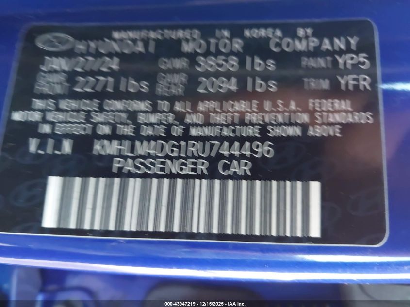 2024 Hyundai Elantra Sel VIN: KMHLM4DG1RU744496 Lot: 43947219