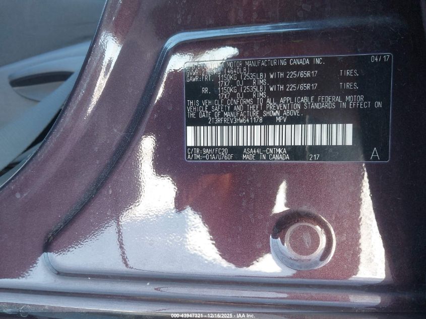 2017 Toyota Rav4 Xle VIN: 2T3RFREV3HW641178 Lot: 43947321