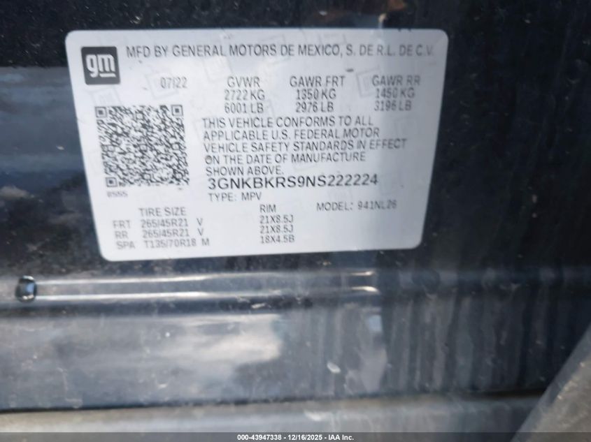 2022 Chevrolet Blazer Awd Rs VIN: 3GNKBKRS9NS222224 Lot: 43947338