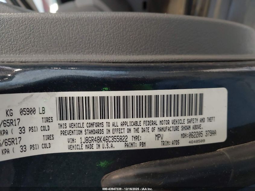 2006 Jeep Grand Cherokee Laredo VIN: 1J8GR48K46C355822 Lot: 43947339