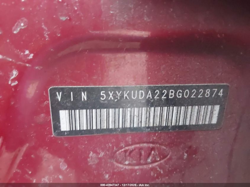 2011 Kia Sorento Ex V6 VIN: 5XYKUDA22BG022874 Lot: 43947347
