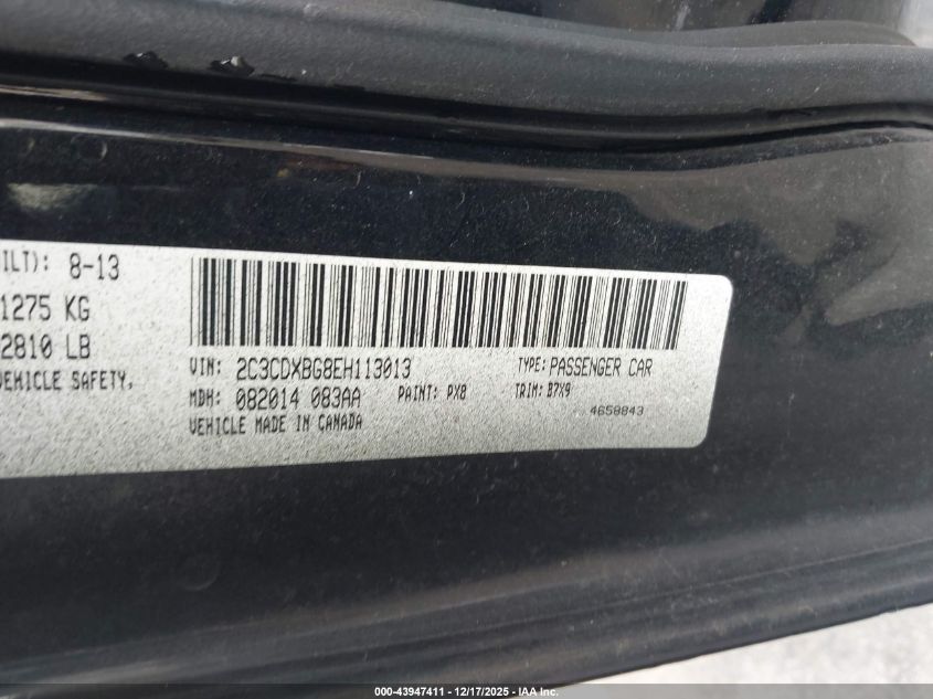 2014 Dodge Charger Se VIN: 2C3CDXBG8EH113013 Lot: 43947411