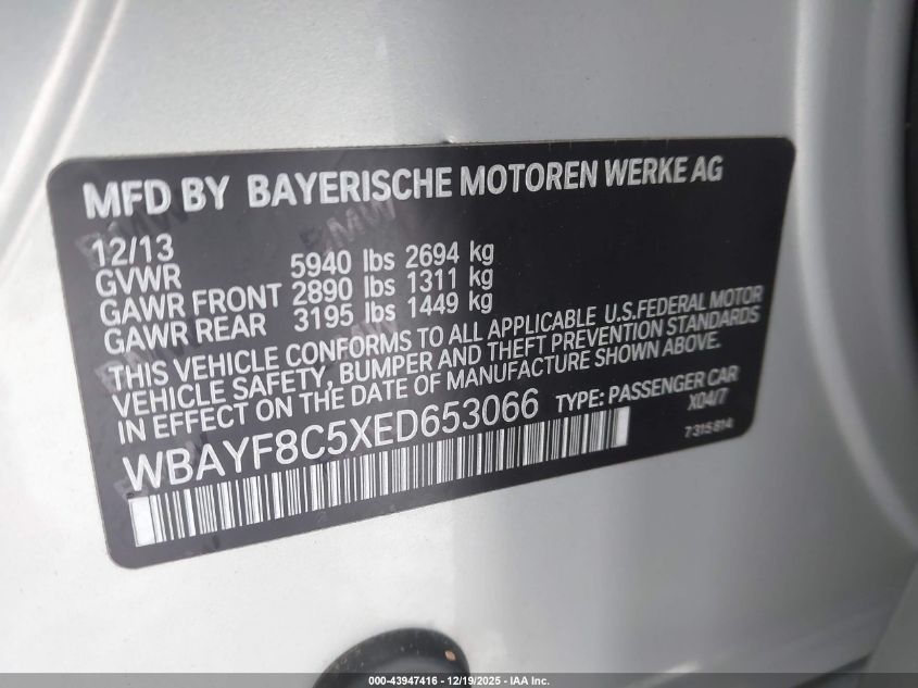 2014 BMW Alpina B7 xDrive VIN: WBAYF8C5XED653066 Lot: 43947416