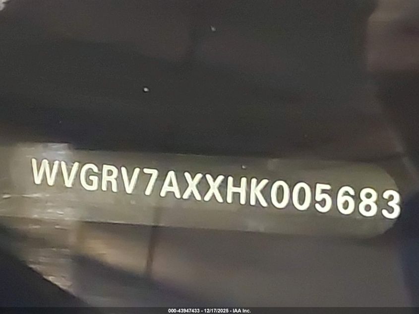 2017 Volkswagen Tiguan 2.0T Wolfsburg Edition VIN: WVGRV7AXXHK005683 Lot: 43947433