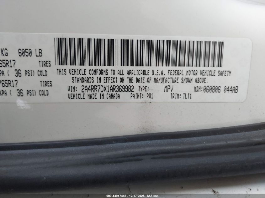 2010 Chrysler Town & Country New Limited VIN: 2A4RR7DX1AR369982 Lot: 43947446