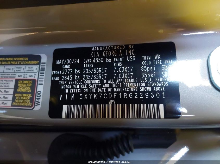 2024 Kia Sportage X-Pro Prestige VIN: 5XYK7CDF1RG229301 Lot: 43947538
