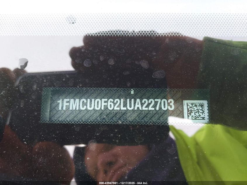 2020 Ford Escape S VIN: 1FMCU0F62LUA22703 Lot: 43947561