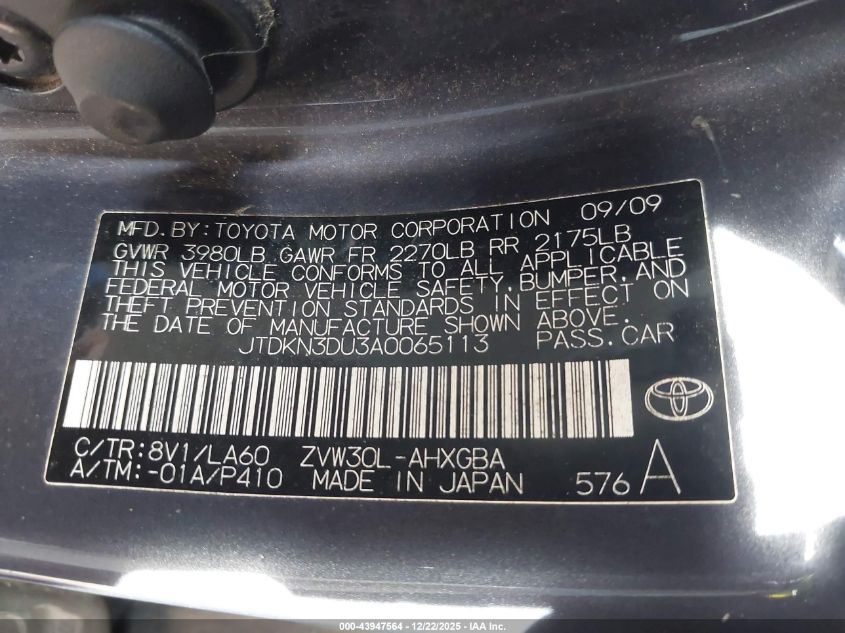 2010 Toyota Prius Iv VIN: JTDKN3DU3A0065113 Lot: 43947564