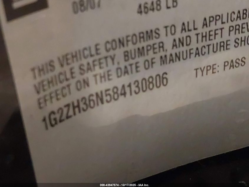 2008 Pontiac G6 Gt VIN: 1G2ZH36N584130806 Lot: 43947574