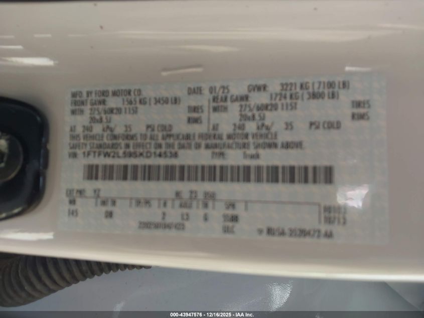 2025 Ford F-150 Stx VIN: 1FTFW2L59SKD14538 Lot: 43947576