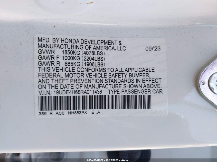 2024 Acura Integra A-Spec Technology VIN: 19UDE4H68RA011436 Lot: 43947577