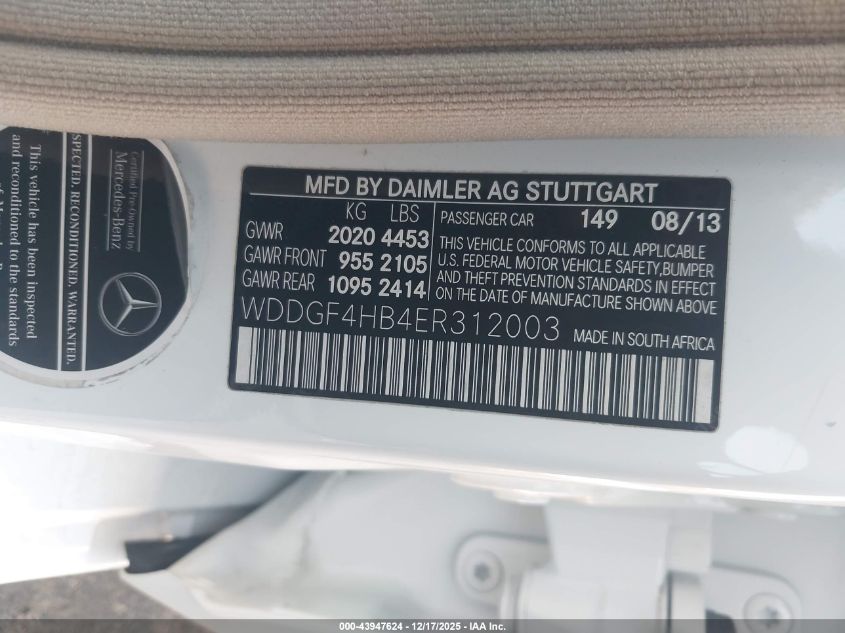 2014 Mercedes-Benz C-Class C 250 Sport VIN: WDDGF4HB4ER312003 Lot: 43947624