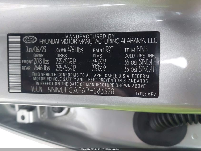 2023 Hyundai Tucson Sel VIN: 5NMJFCAE6PH283528 Lot: 43947638