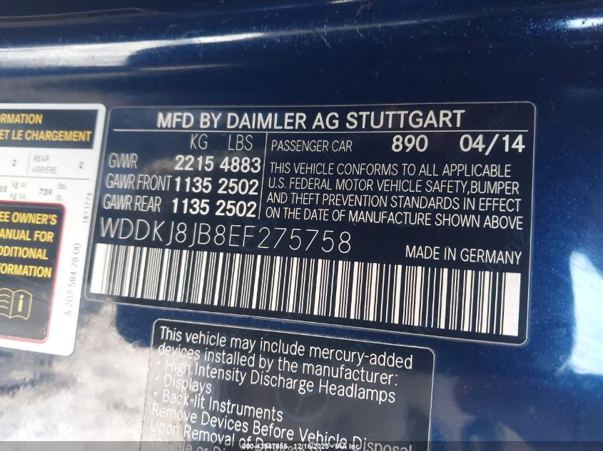 2014 Mercedes-Benz E 350 4Matic VIN: WDDKJ8JB8EF275758 Lot: 43947655