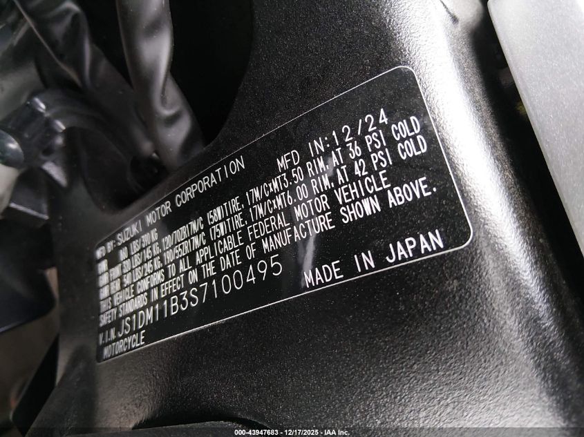 2025 Suzuki Gsx-R1000 VIN: JS1DM11B3S7100495 Lot: 43947683