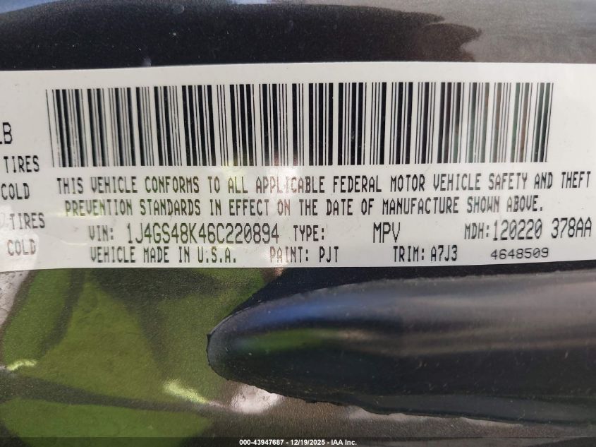 2006 Jeep Grand Cherokee Laredo VIN: 1J4GS48K46C220894 Lot: 43947687