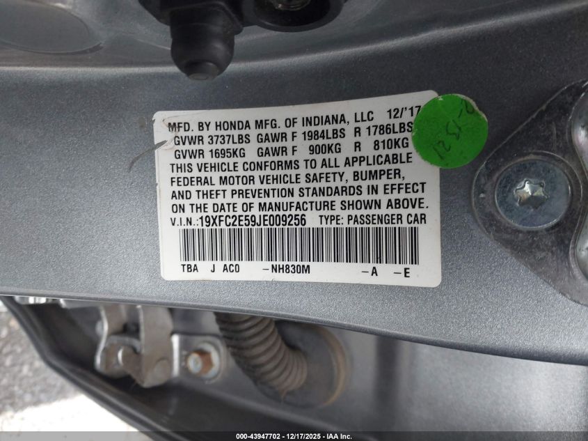 2018 Honda Civic Lx VIN: 19XFC2E59JE009256 Lot: 43947702