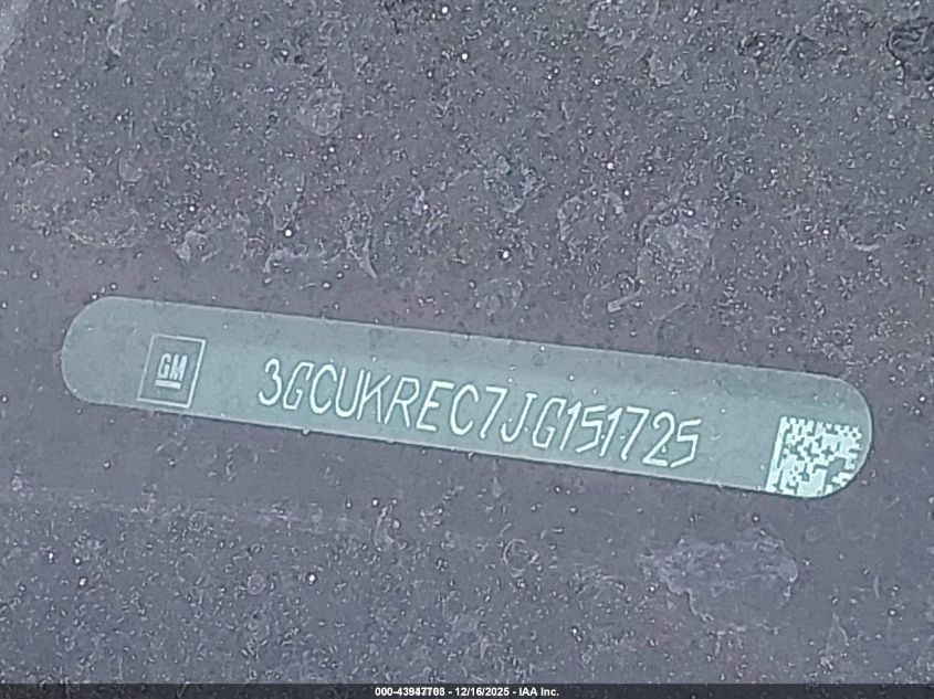 2018 Chevrolet Silverado 1500 2Lt VIN: 3GCUKREC7JG151725 Lot: 43947703