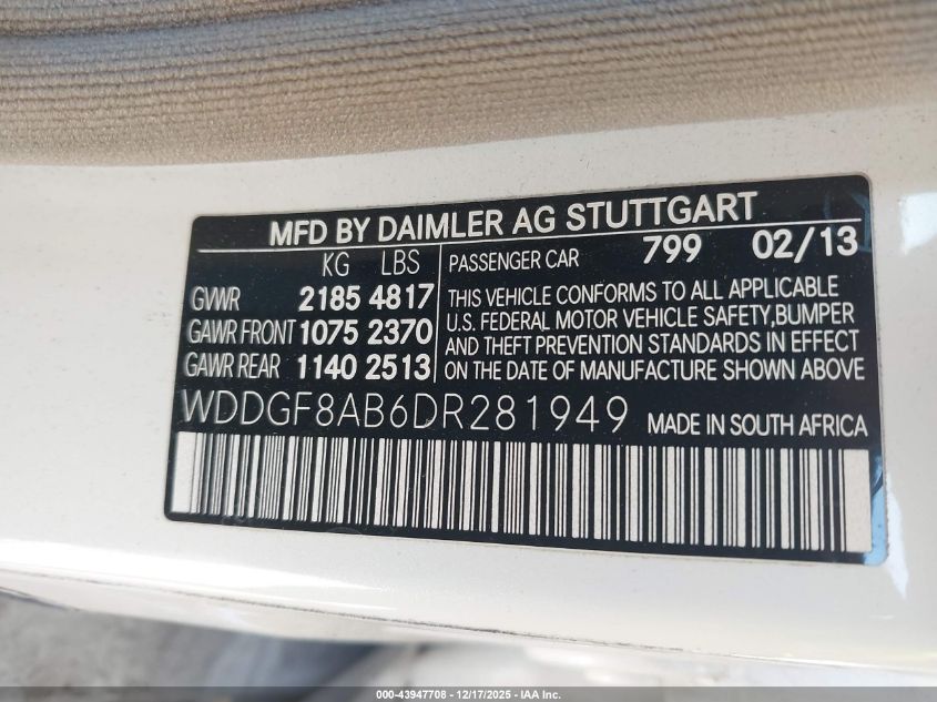 2013 Mercedes-Benz C 300 Sport 4Matic VIN: WDDGF8AB6DR281949 Lot: 43947708