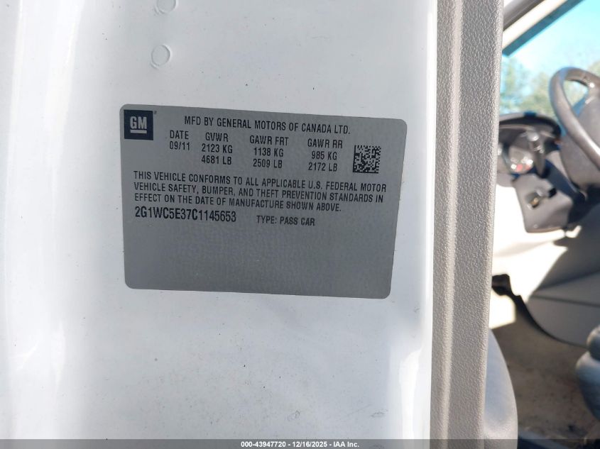 2012 Chevrolet Impala Ltz VIN: 2G1WC5E37C1145653 Lot: 43947720