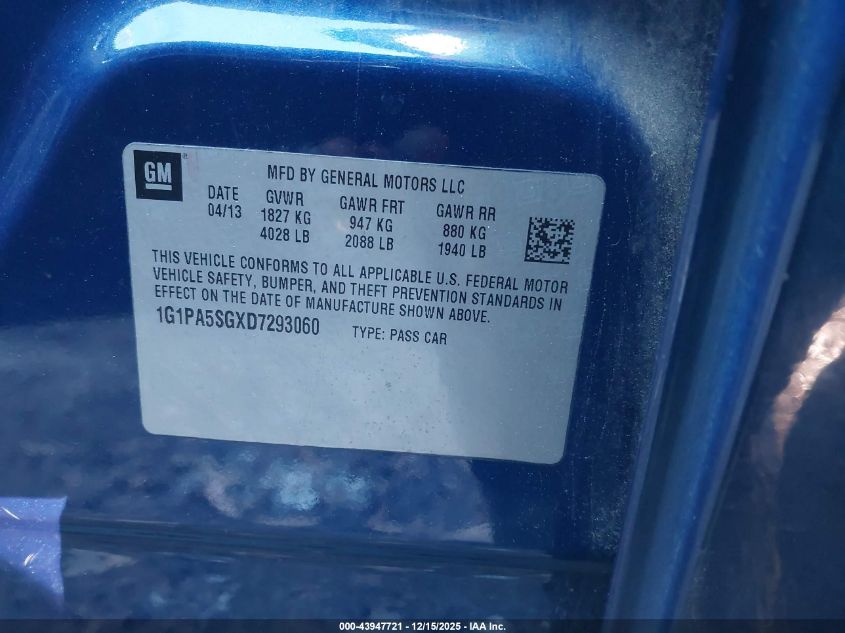 2013 Chevrolet Cruze Ls Auto VIN: 1G1PA5SGXD7293060 Lot: 43947721
