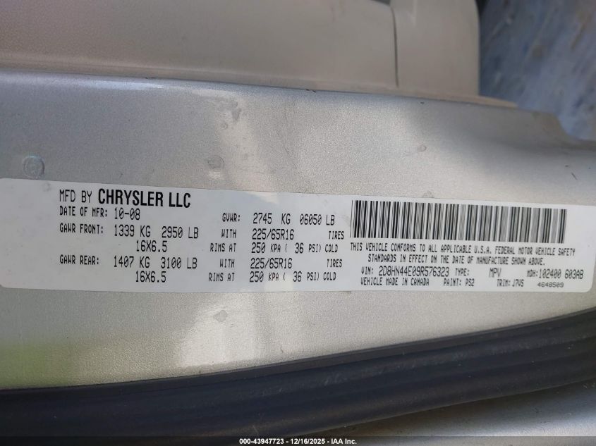 2009 Dodge Grand Caravan Se VIN: 2D8HN44E09R576323 Lot: 43947723