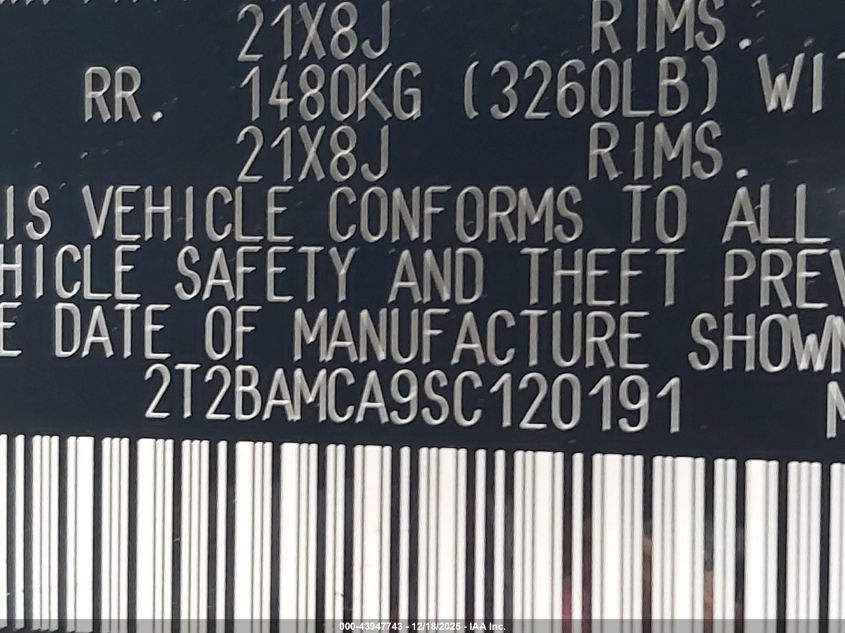 2025 Lexus Rx 350 Premium VIN: 2T2BAMCA9SC120191 Lot: 43947743