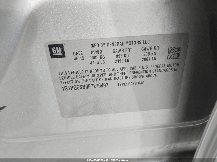 2015 Chevrolet Cruze Ltz VIN: 1G1PG5SB0F7276497 Lot: 43947766