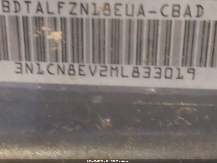 2021 Nissan Versa Sv Xtronic Cvt VIN: 3N1CN8EV2ML833019 Lot: 43947785