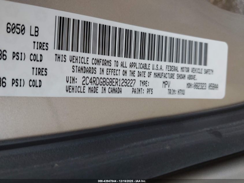 2014 Dodge Grand Caravan American Value Pkg VIN: 2C4RDGBG8ER129227 Lot: 43947844