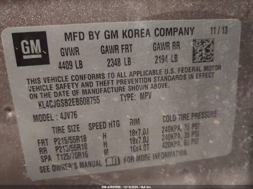 2014 Buick Encore Leather VIN: KL4CJGSB2EB608755 Lot: 43947890