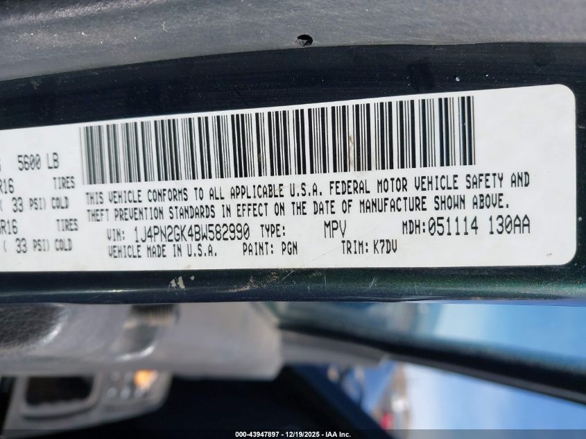 2011 Jeep Liberty Sport VIN: 1J4PN2GK4BW582990 Lot: 43947897