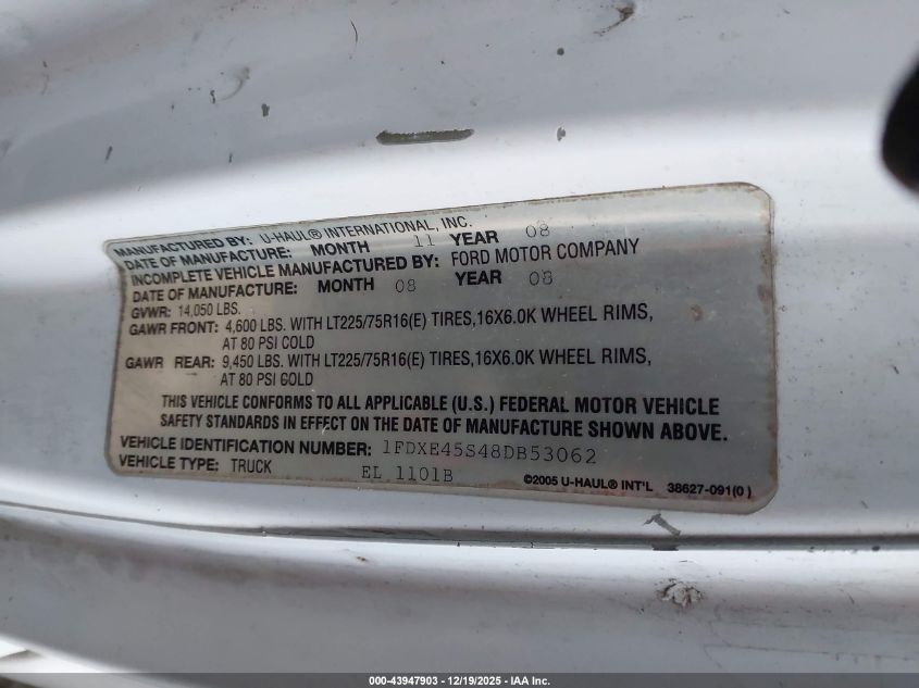 2008 Ford E-450 Cutaway VIN: 1FDXE45S48DB53062 Lot: 43947903