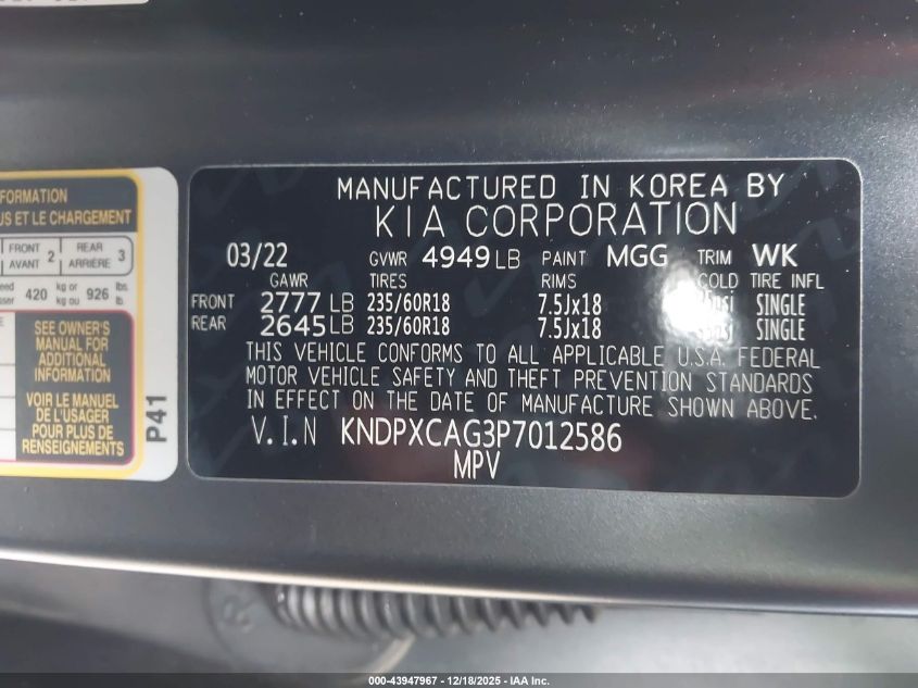 2023 Kia Sportage Hybrid Sx-Prestige VIN: KNDPXCAG3P7012586 Lot: 43947967