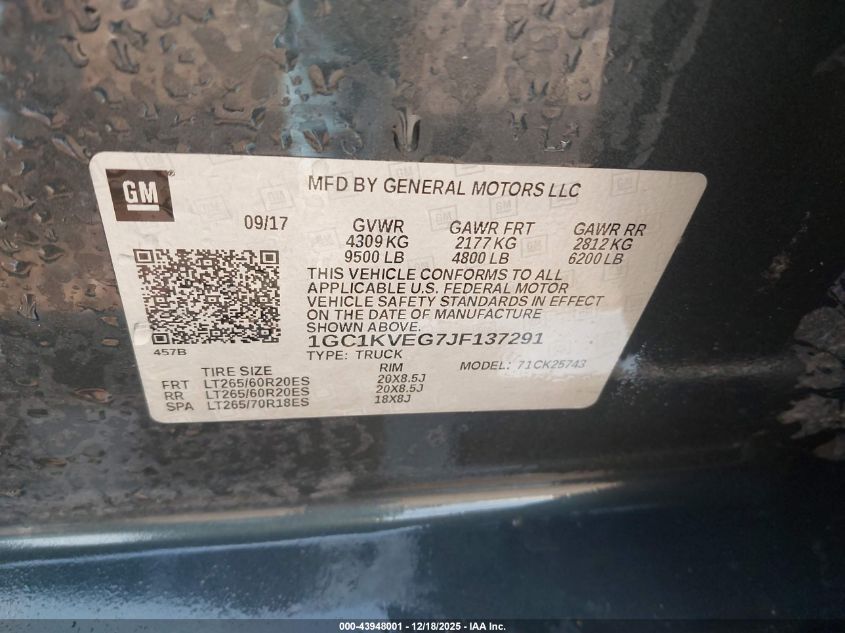 2018 Chevrolet Silverado 2500Hd Lt VIN: 1GC1KVEG7JF137291 Lot: 43948001