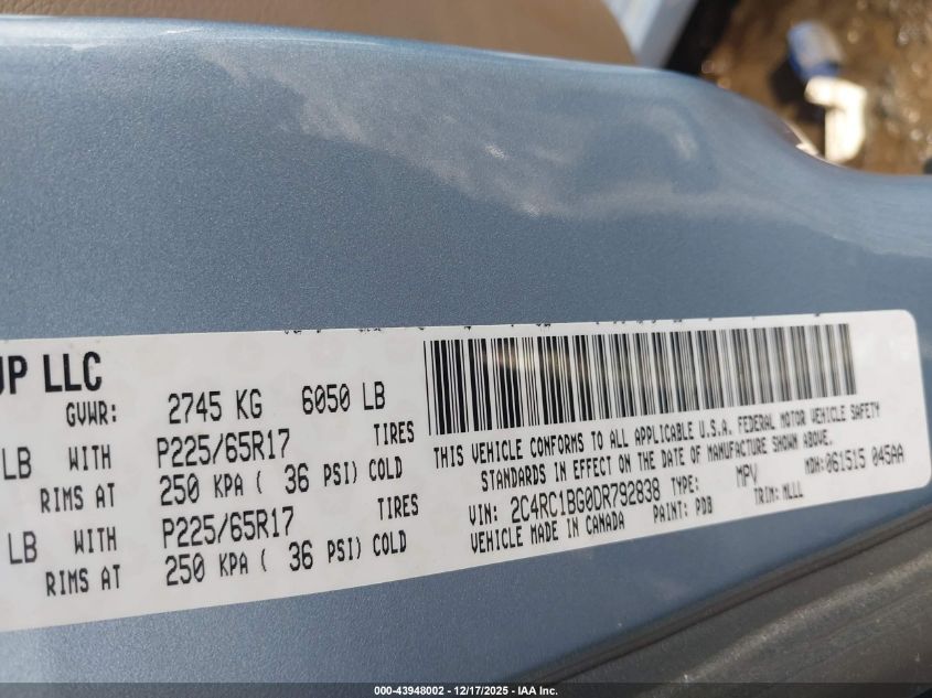 2013 Chrysler Town & Country Touring VIN: 2C4RC1BG0DR792838 Lot: 43948002