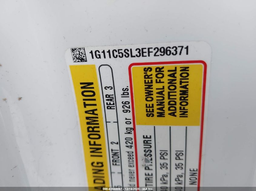 2014 Chevrolet Malibu 1Lt VIN: 1G11C5SL3EF296371 Lot: 43948067