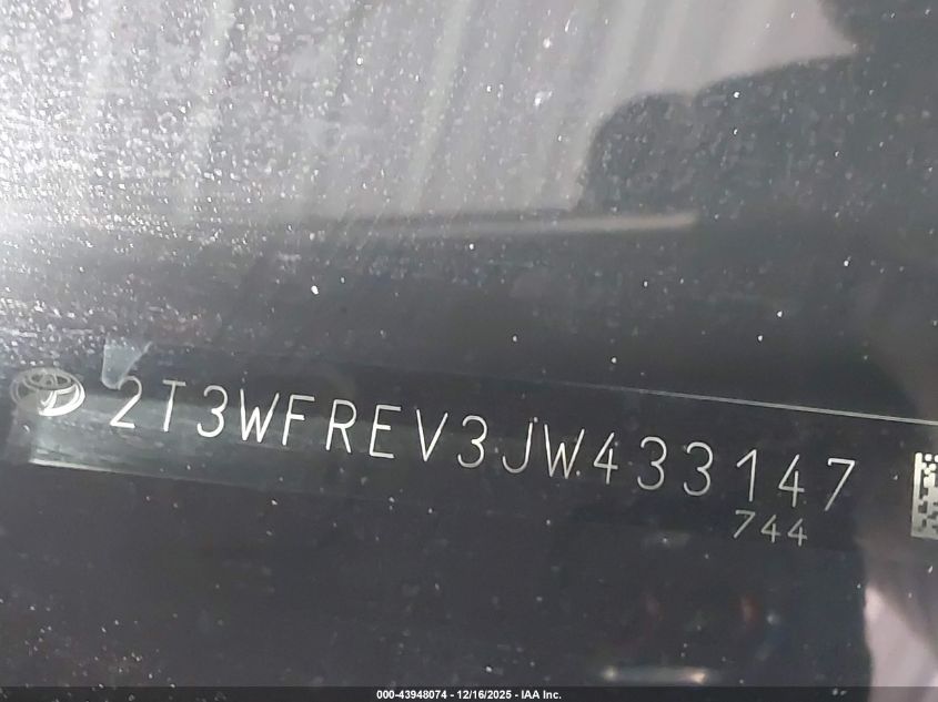 2018 Toyota Rav4 Xle VIN: 2T3WFREV3JW433147 Lot: 43948074