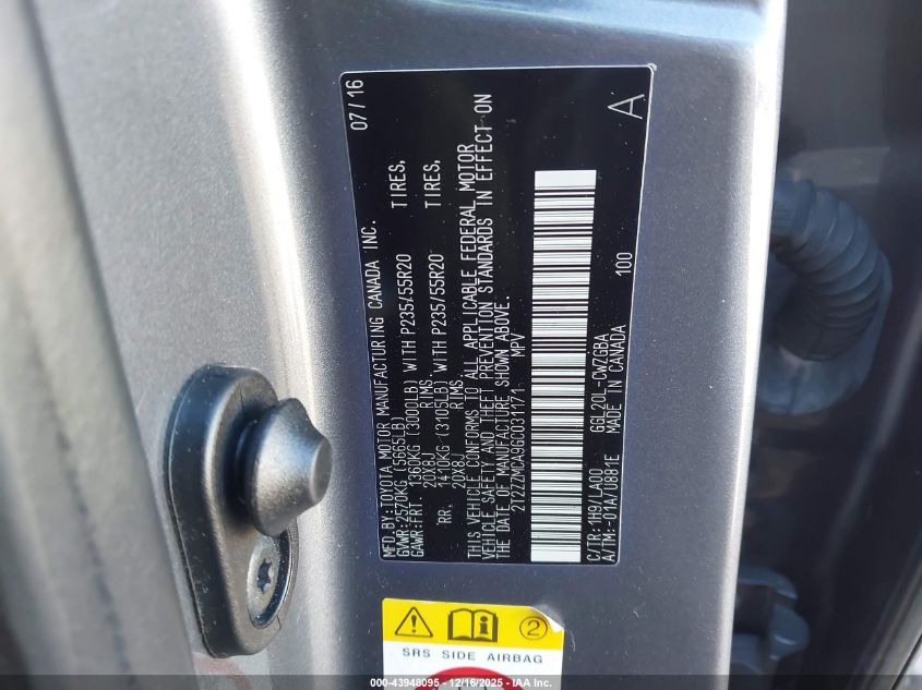 2016 Lexus Rx 350 VIN: 2T2ZZMCA9GC031171 Lot: 43948095