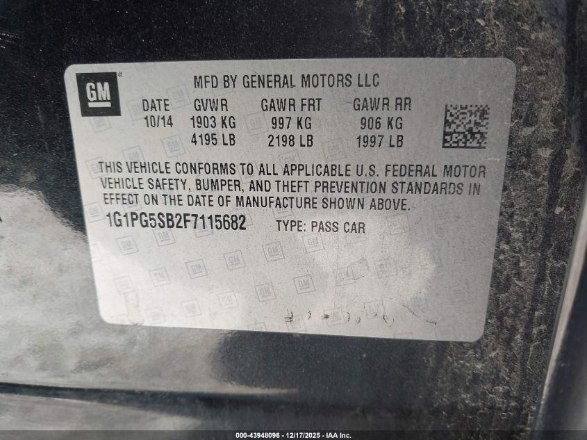 2015 Chevrolet Cruze Ltz VIN: 1G1PG5SB2F7115682 Lot: 43948096