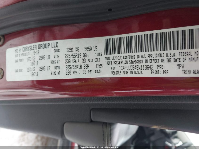 2014 Jeep Cherokee Limited VIN: 1C4PJLDB4EW113642 Lot: 43948106