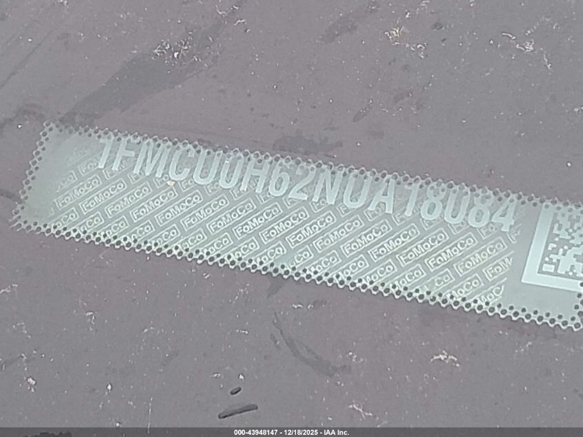 2022 Ford Escape Sel VIN: 1FMCU0H62NUA18084 Lot: 43948147