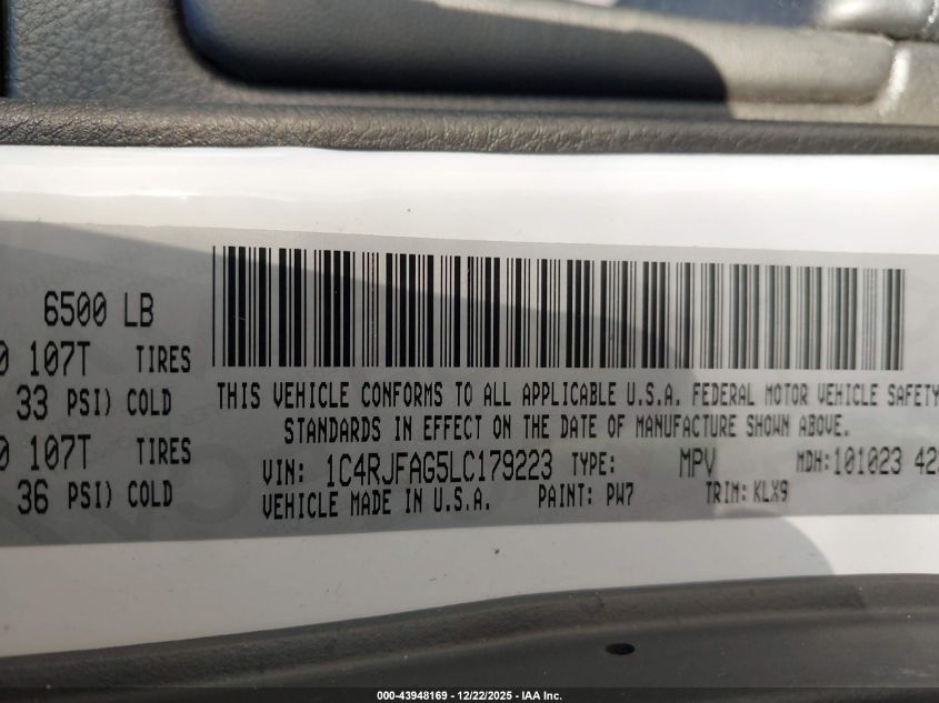 2020 Jeep Grand Cherokee Altitude 4X4 VIN: 1C4RJFAG5LC179223 Lot: 43948169
